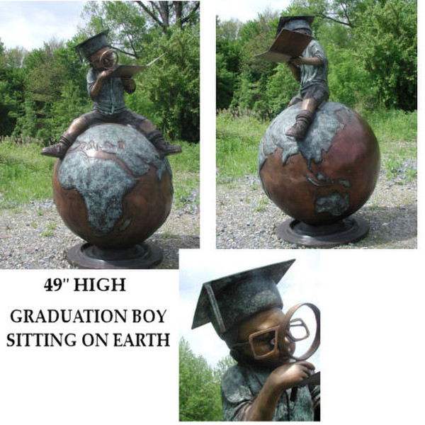 Life Size Bronze Statue - Graduate Boy Sitting on Top of the World